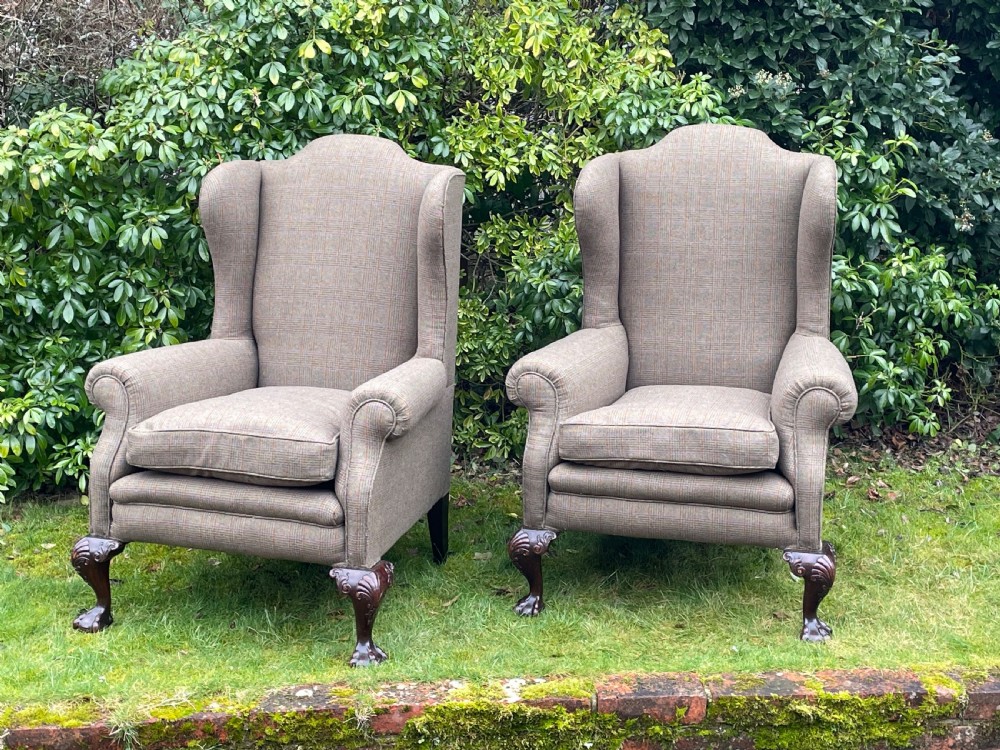 Pair of 19th C Georgian Style Wing Chairs  