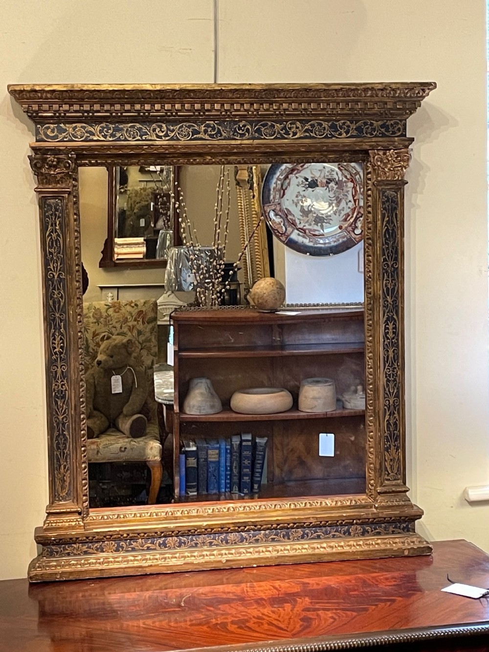 English Gilt & Blue Mirror 