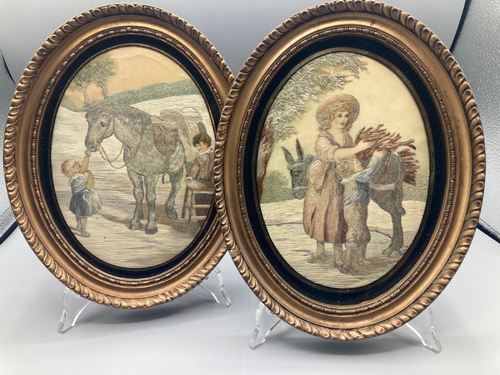 A Pair Of Georgian Framed Silk Embroidery’s 