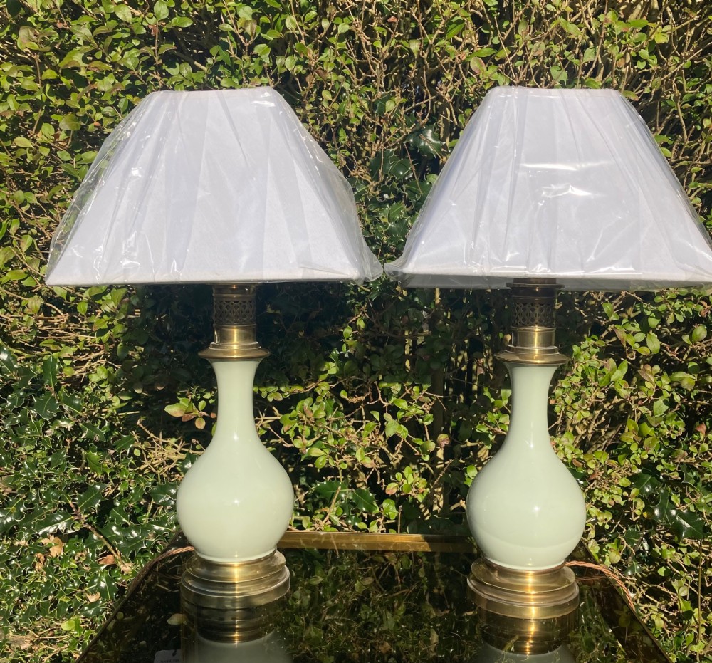 A Pair of 19th Century Celadon Lamps