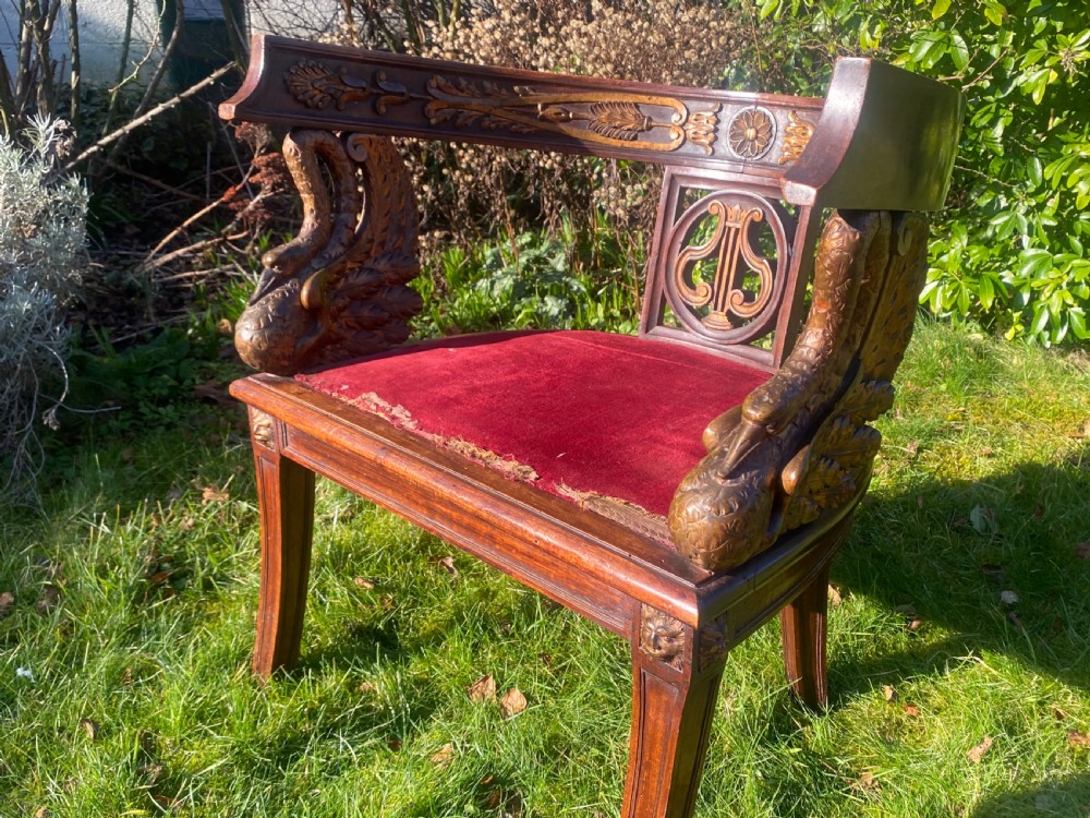 French Empire style armchair with gilt swan decoration  View V