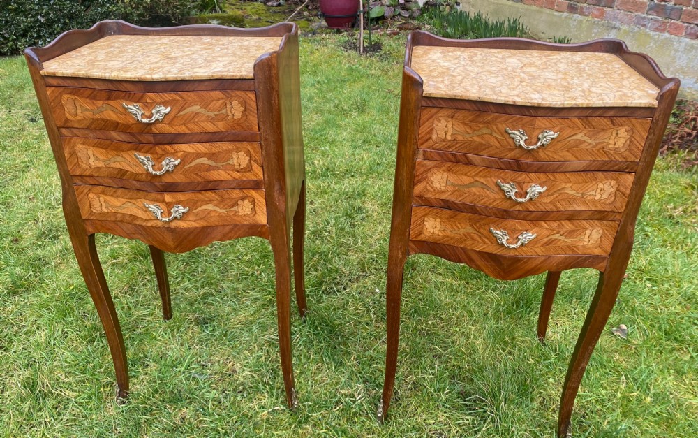 Pair of marquetry bedside tables 