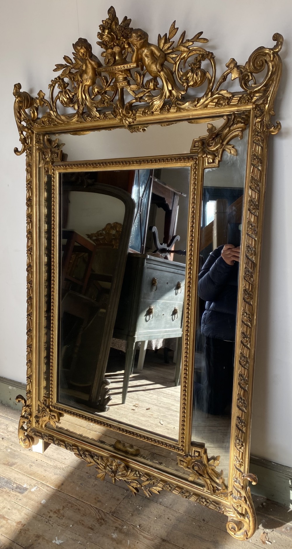 19th Century Margin mirror with cherubs 