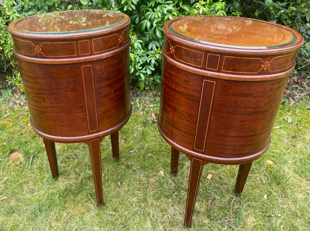 Pair of oval mahogany inlaid bedside tables  View III