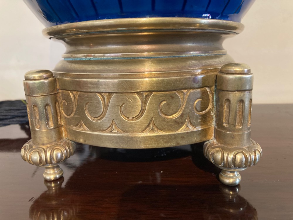19th C Blue Ceramic Lamp attributed to Theodore Deck  View IV