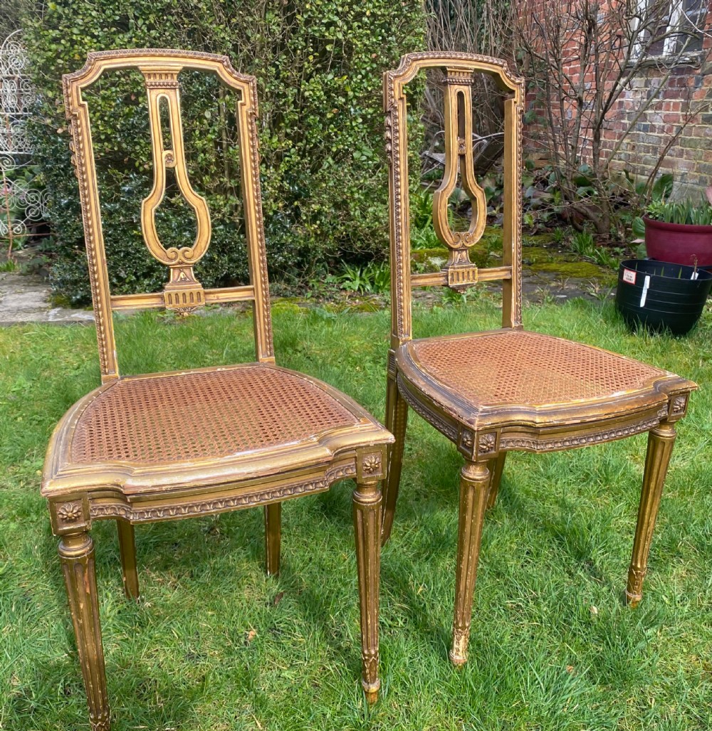 Pair of gilt caned side chairs  View II