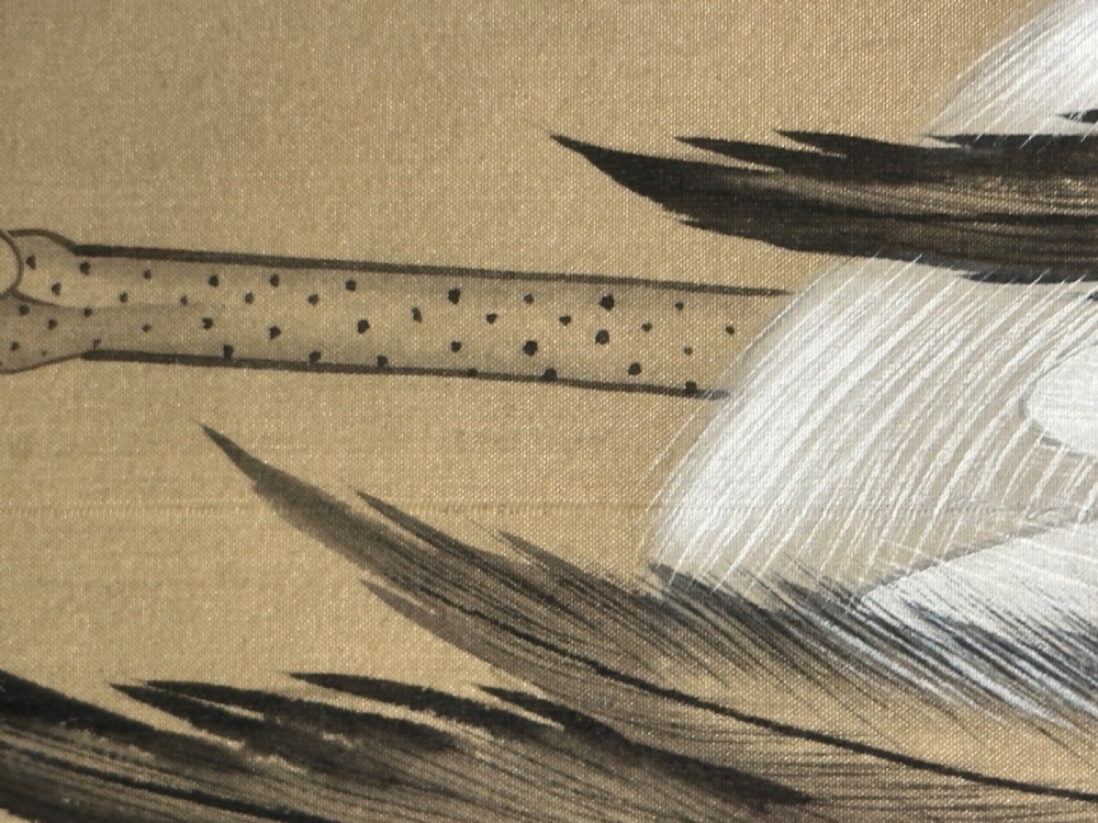 Pair Of Paintings of Cranes On Silk, Meiji Period  View VI