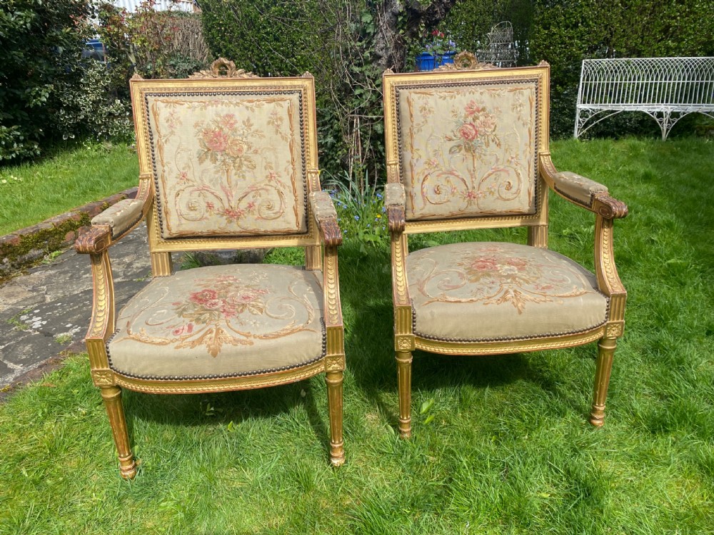 Set of gilt and needlepoint armchairs  View V