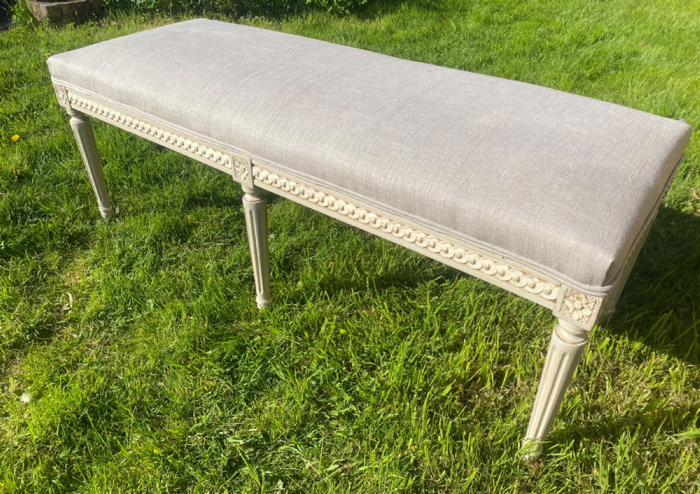 French painted stool in grey linen 