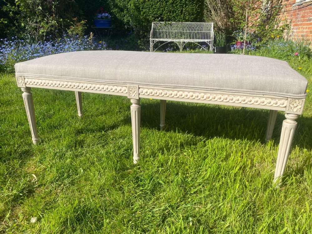 French painted stool in grey linen  View III