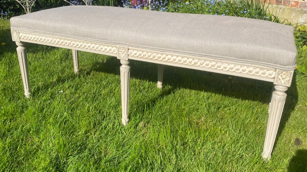 French painted stool in grey linen  View IV