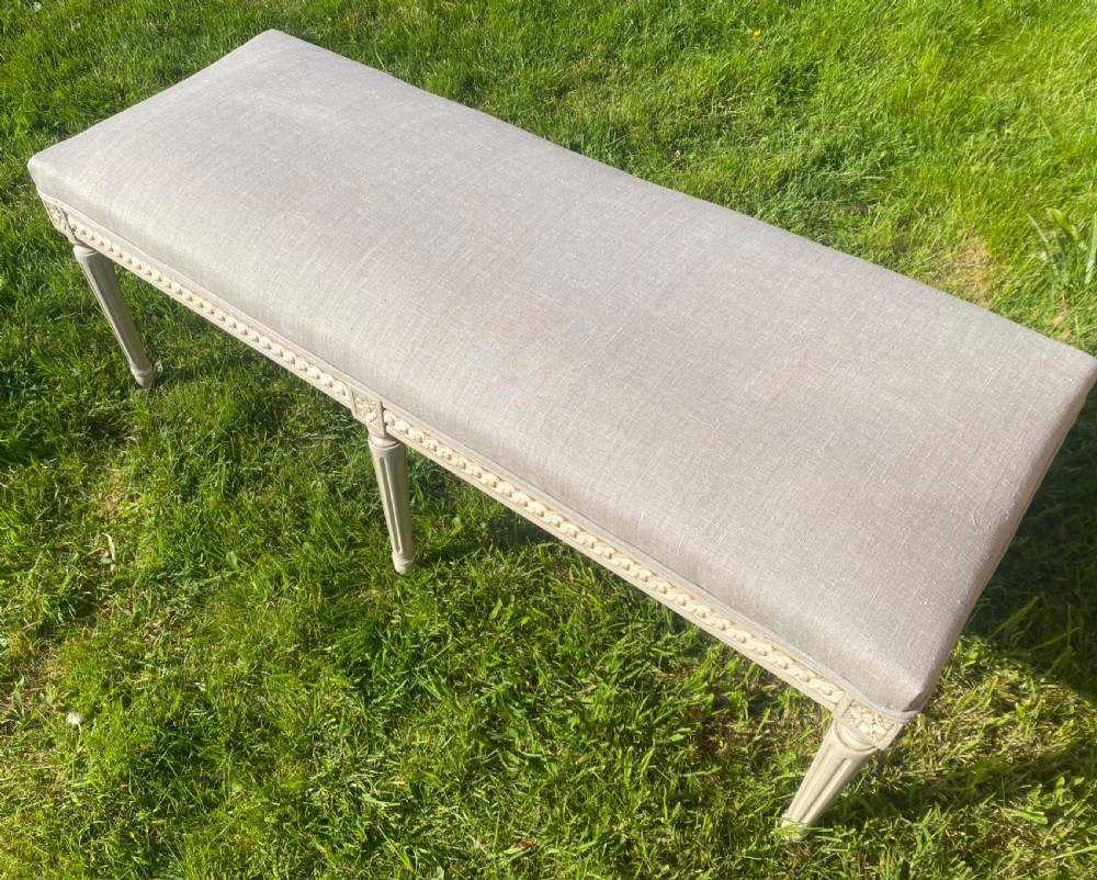 French painted stool in grey linen  View V