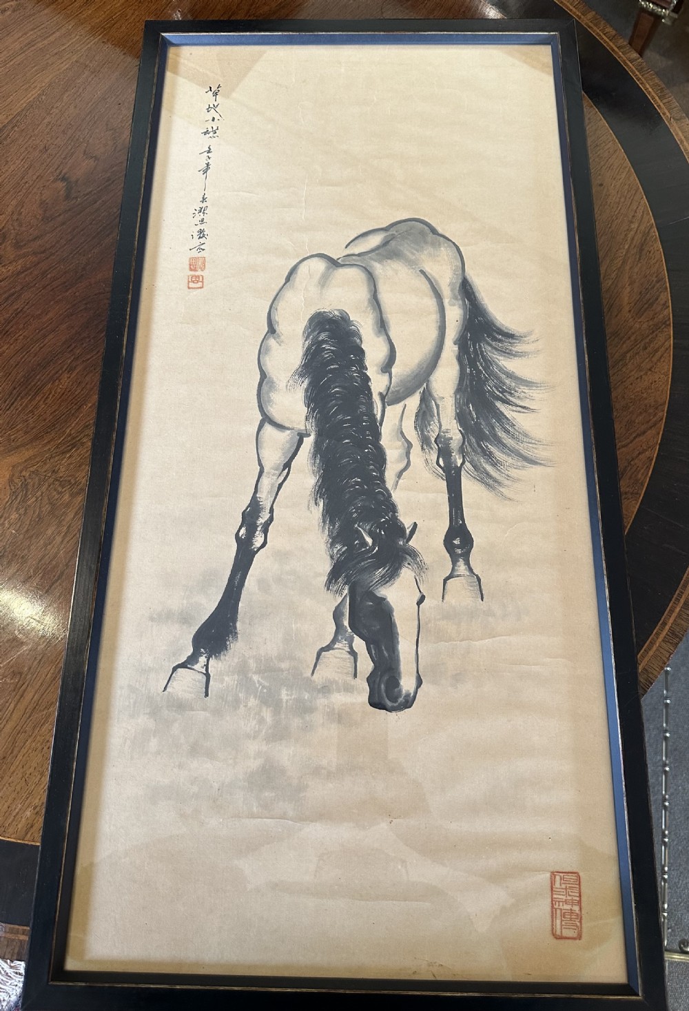 Meiji Era Framed Scroll of a Horse 