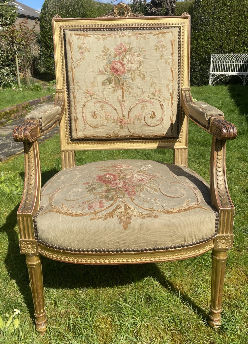 Quality pair of gilt, needlepoint armchairs  View III