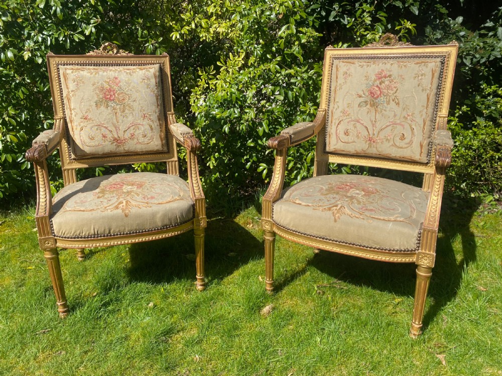 Quality pair of gilt, needlepoint armchairs  View VI