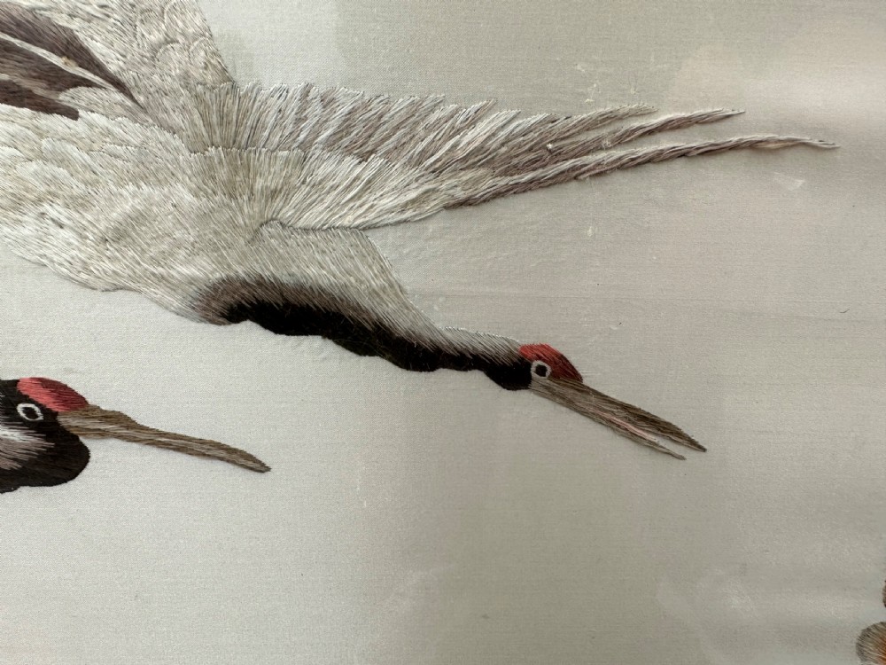 Large Silk Embroidery of Cranes View IV