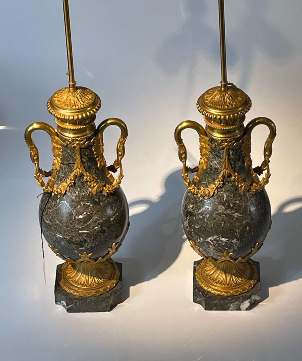 Pair Of Empire Style Ormolu & Marble Lamps  View II