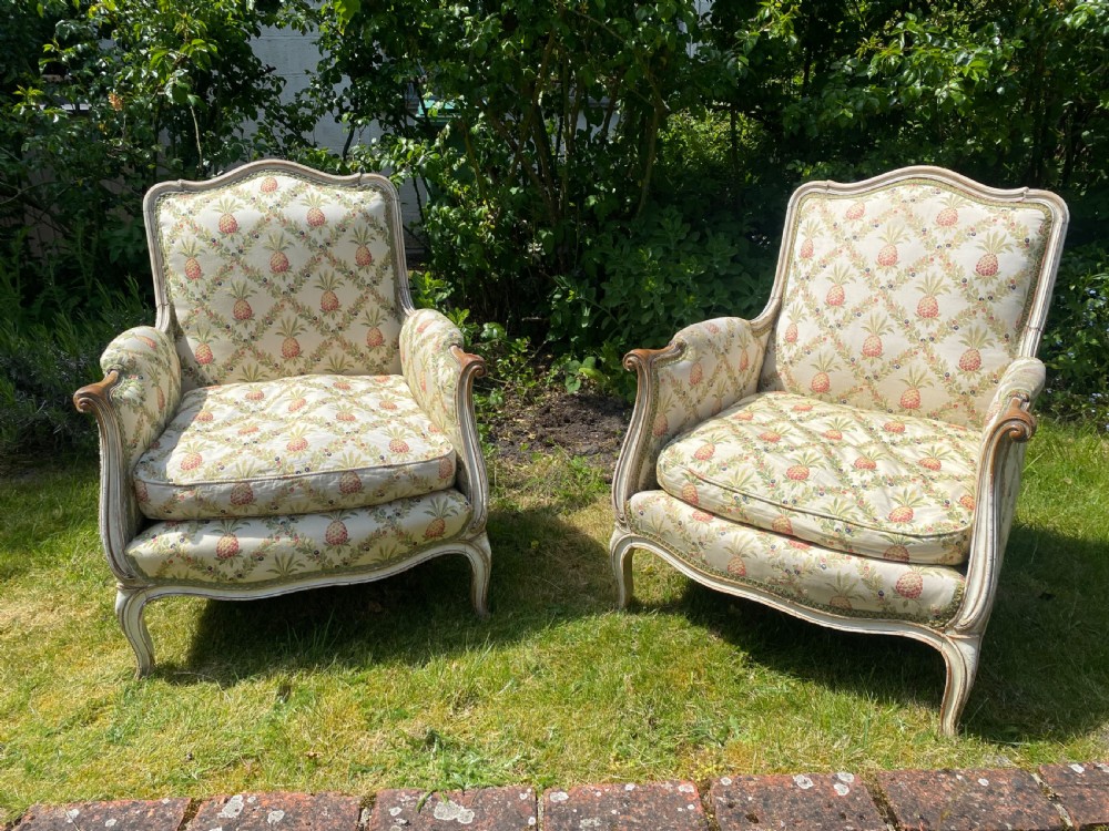 Pair of painted upholstered armchairs 