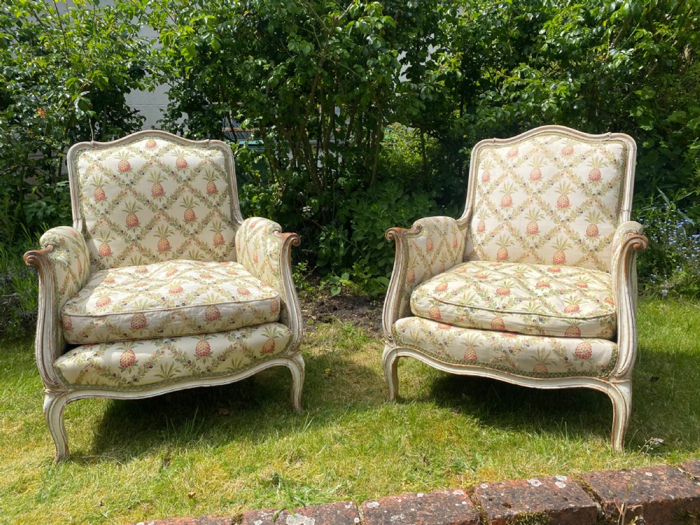 Pair of painted upholstered armchairs  View V