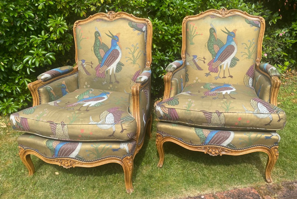 Pair of large French upholstered armchairs 
