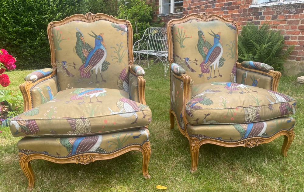 Pair of large French upholstered armchairs  View II