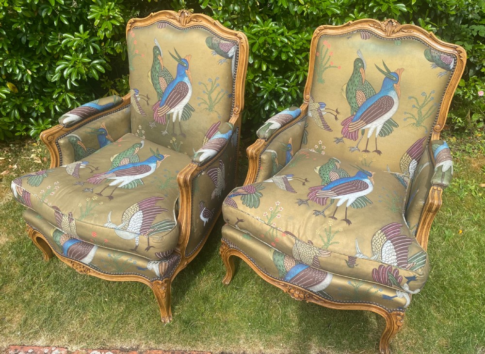 Pair of large French upholstered armchairs  View III