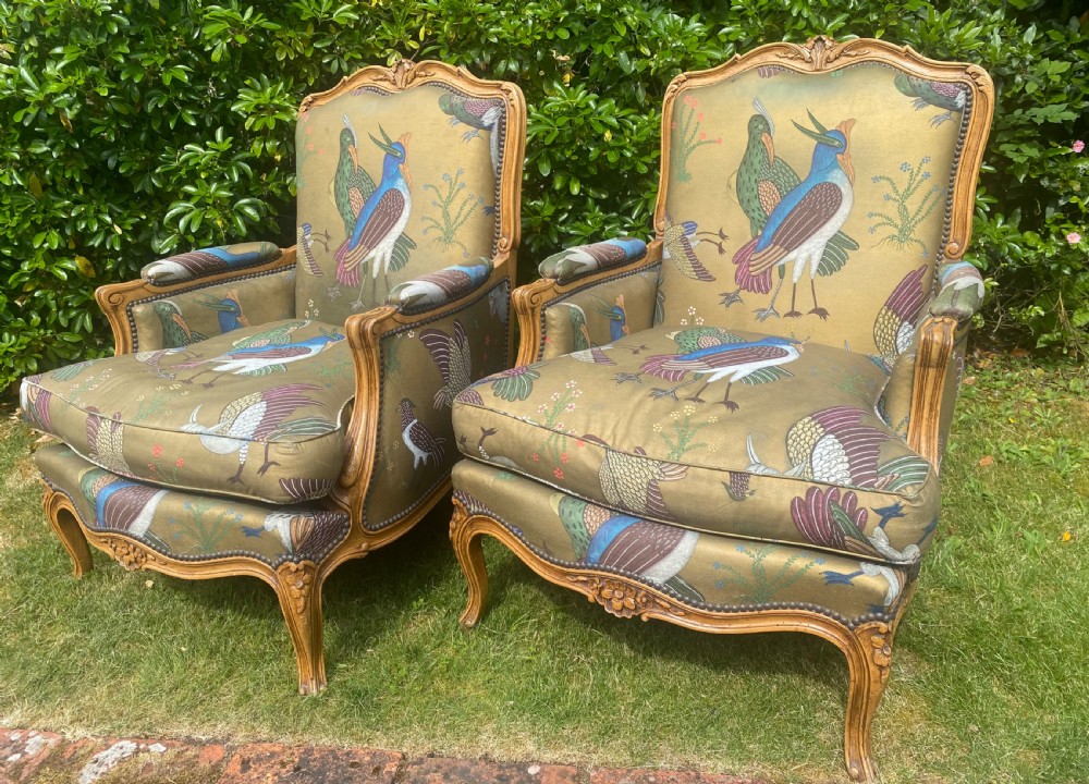 Pair of large French upholstered armchairs  View IV
