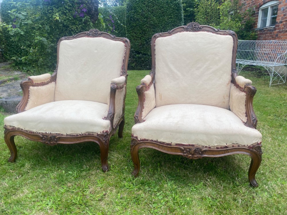 Pair of large carved walnut armchairs  View II