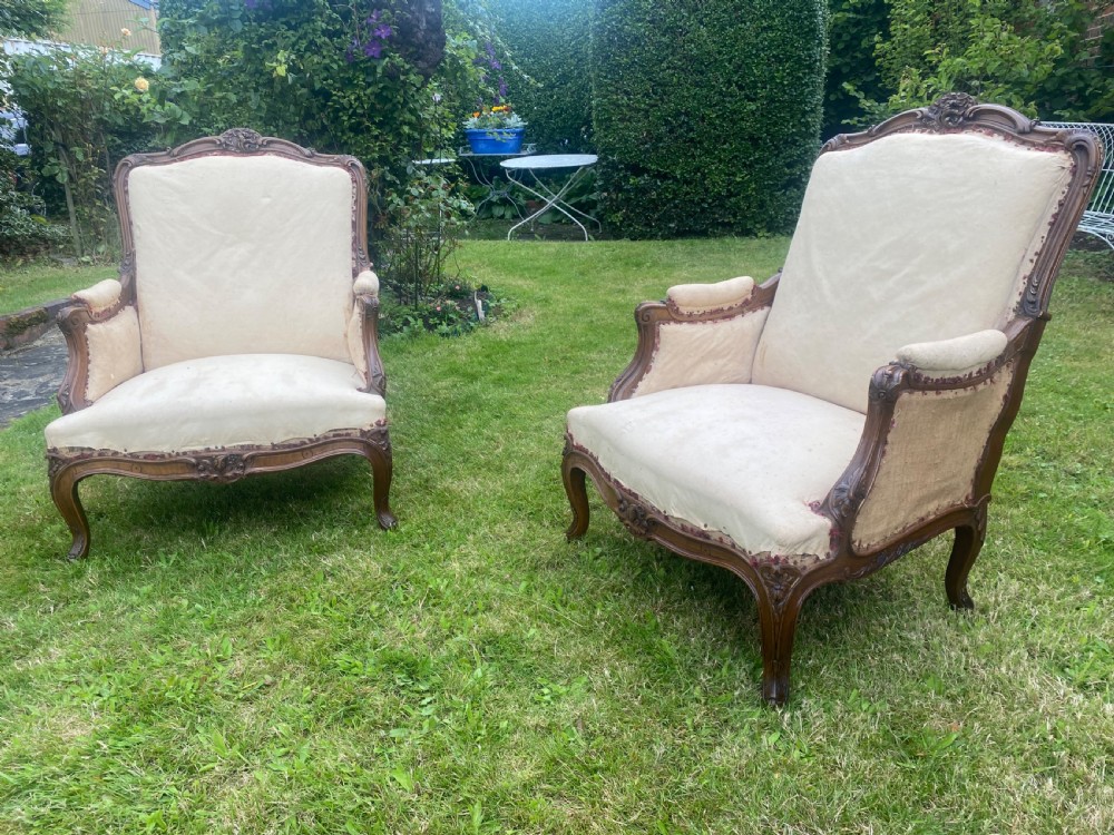 Pair of large carved walnut armchairs  View V