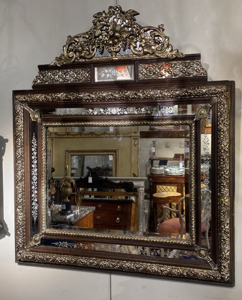 French engraved repousee mirror