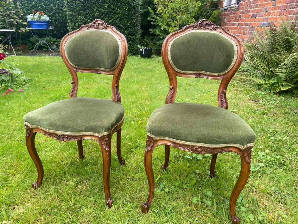 Pretty pair of carved walnut side chairs View IV