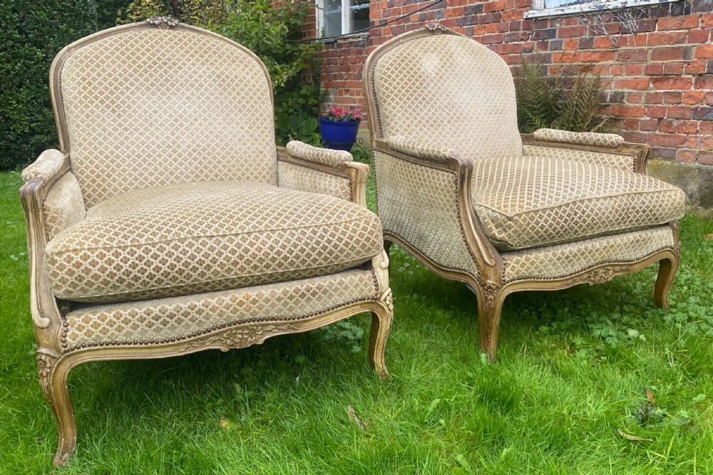 Pair of very large, deep Bergere armchairs 