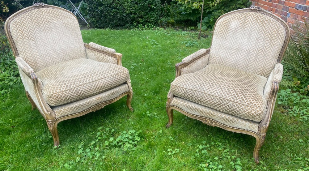Pair of very large, deep Bergere armchairs  View V