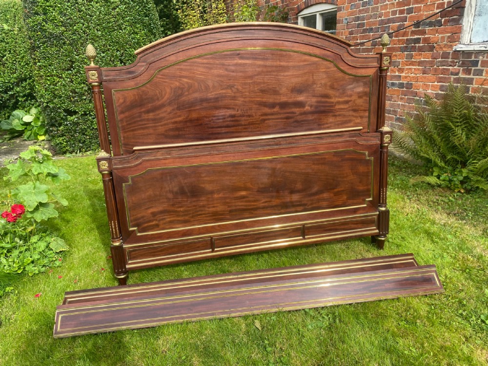 Kingsize brass inlaid bed in flame mahogany  View III
