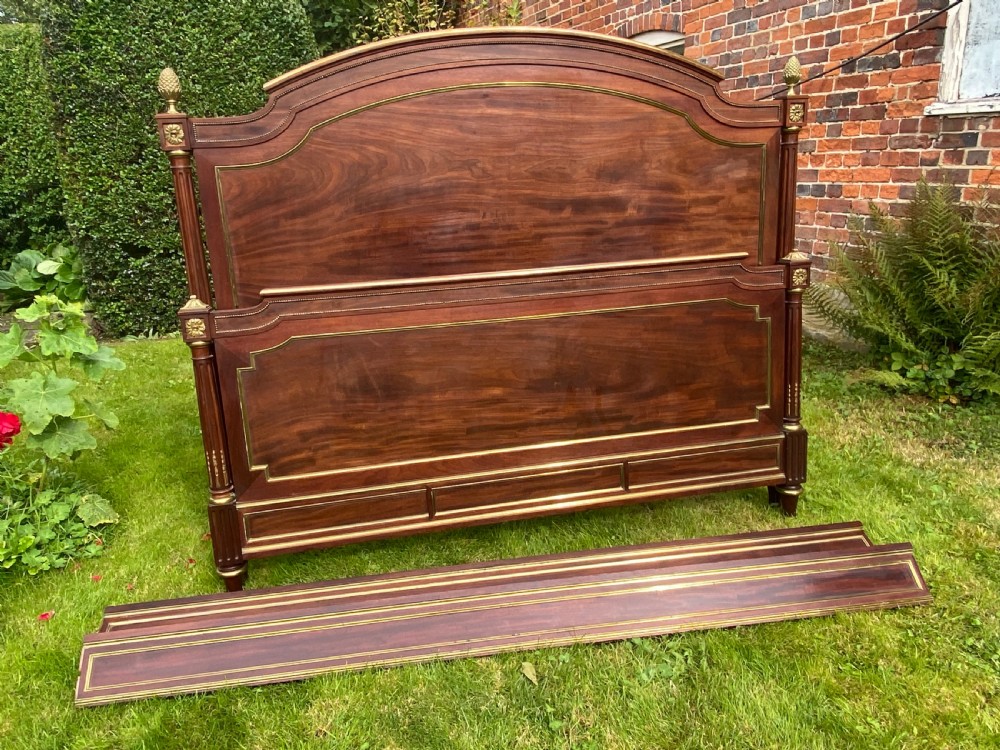 Kingsize brass inlaid bed in flame mahogany  View V
