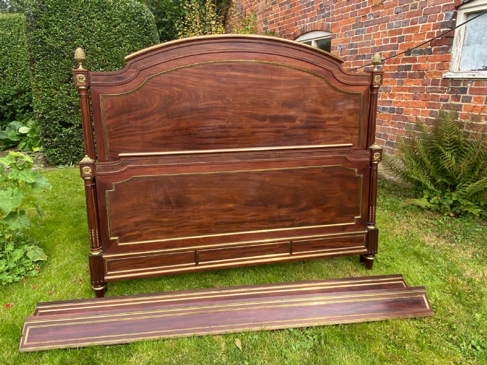 Kingsize brass inlaid bed in flame mahogany  View VI