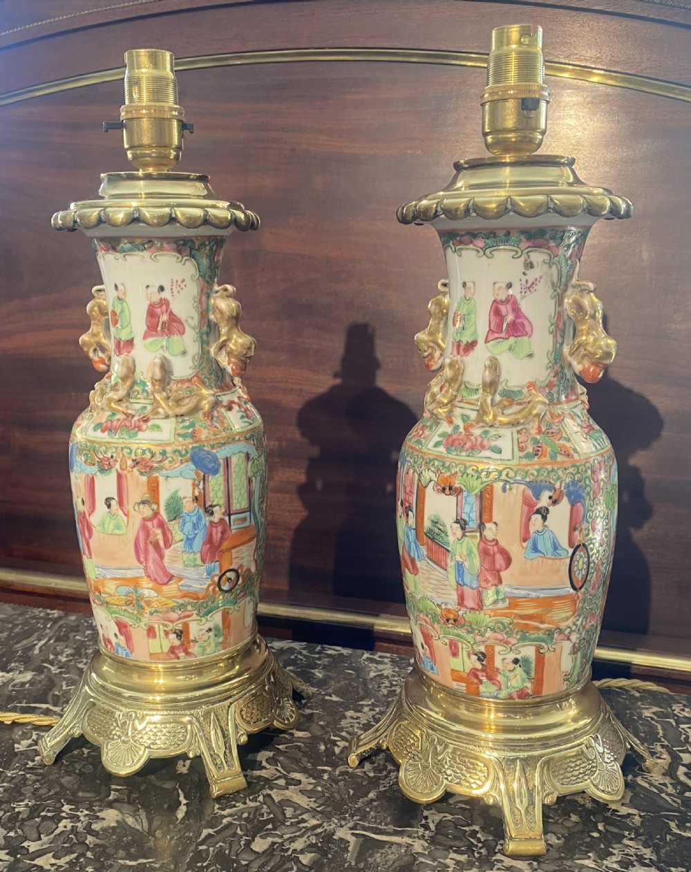 Pair of 19th Century Famille Rose lamps