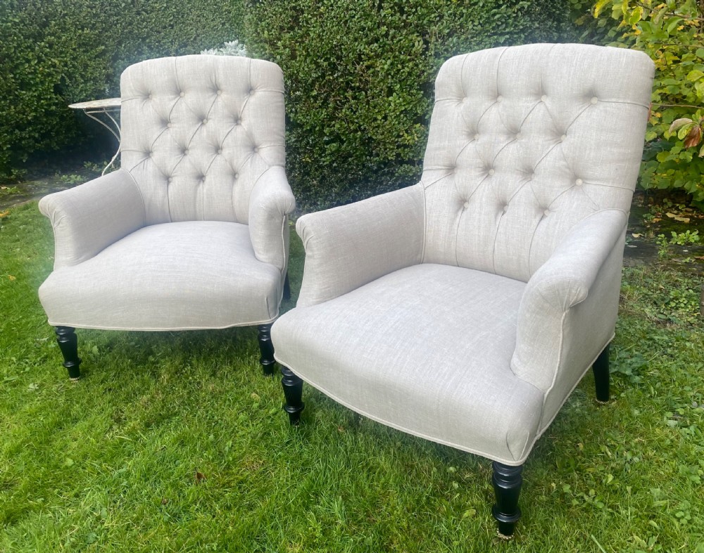 Fine quality pair of button back armchairs  View II