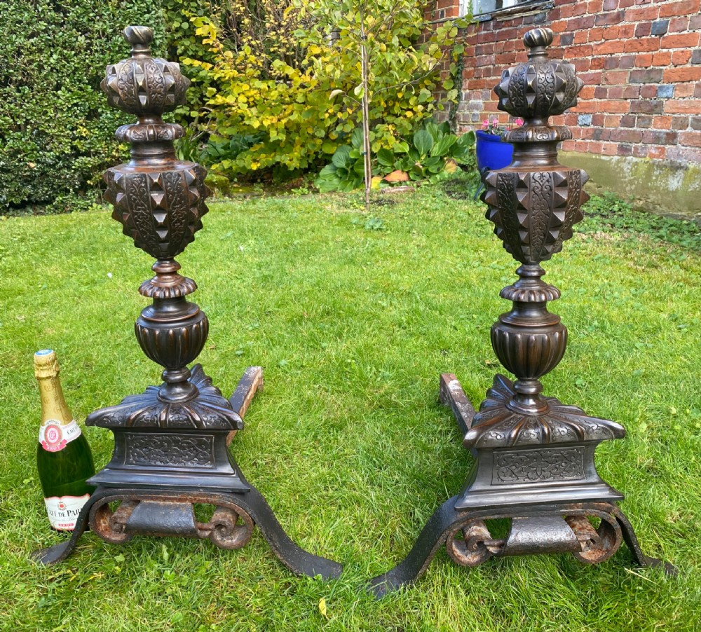 Pair of 17th Century bronze fire dogs  View IV