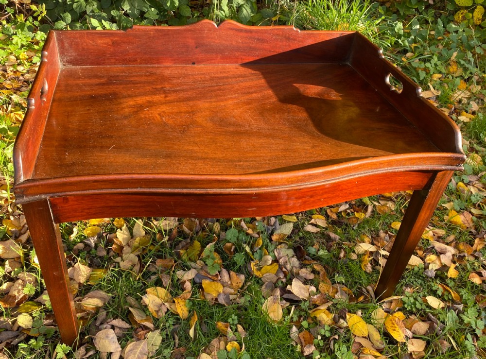 Georgian flame mahogany tray on later stand View II