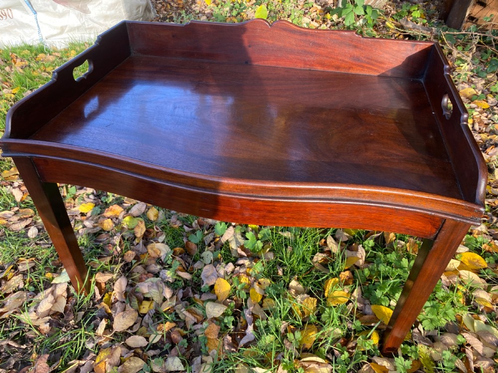 Georgian flame mahogany tray on later stand View III