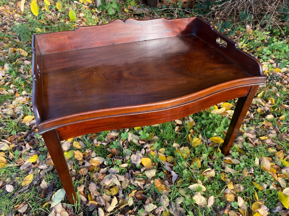 Georgian flame mahogany tray on later stand View V