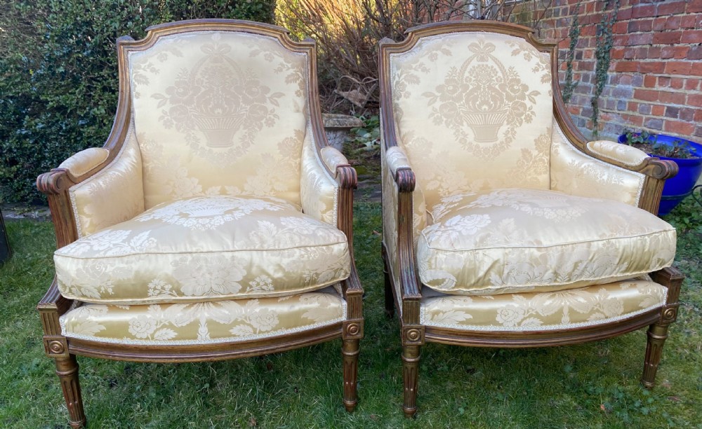 Pair of silk covered Armchairs  View III