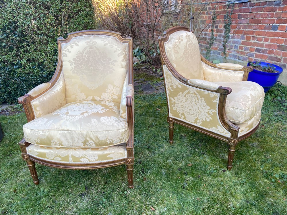Pair of silk covered Armchairs  View V
