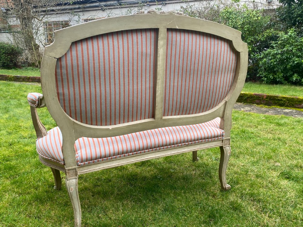 Small sofa in original old paint finish Ian Mankin Stripe View II