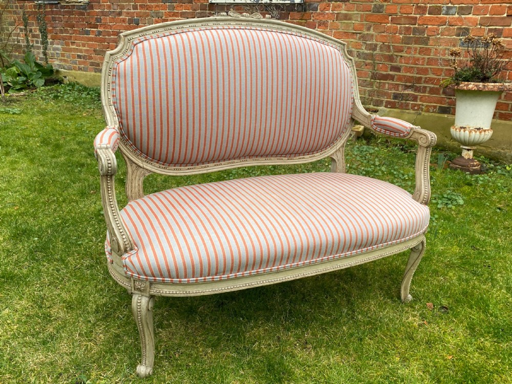 Small sofa in original old paint finish Ian Mankin Stripe View III