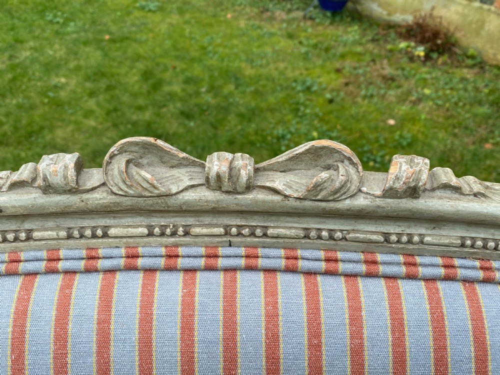 Small sofa in original old paint finish Ian Mankin Stripe View IV