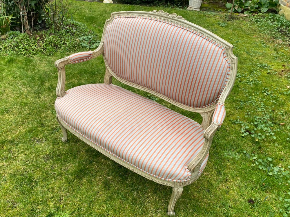 Small sofa in original old paint finish Ian Mankin Stripe View V