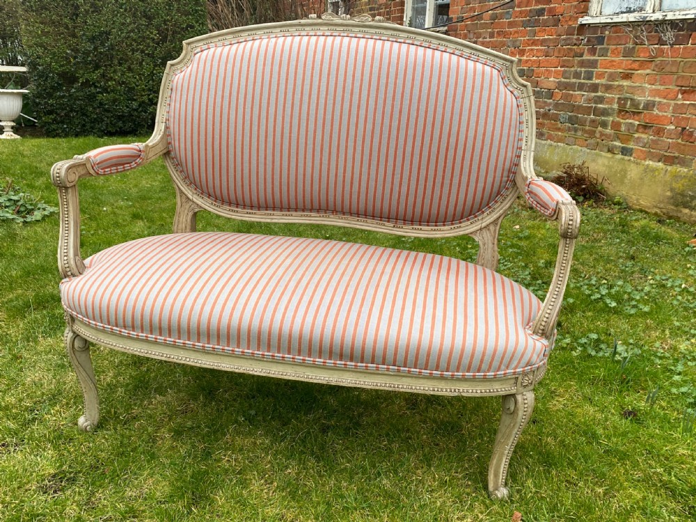 Small sofa in original old paint finish Ian Mankin Stripe View VI