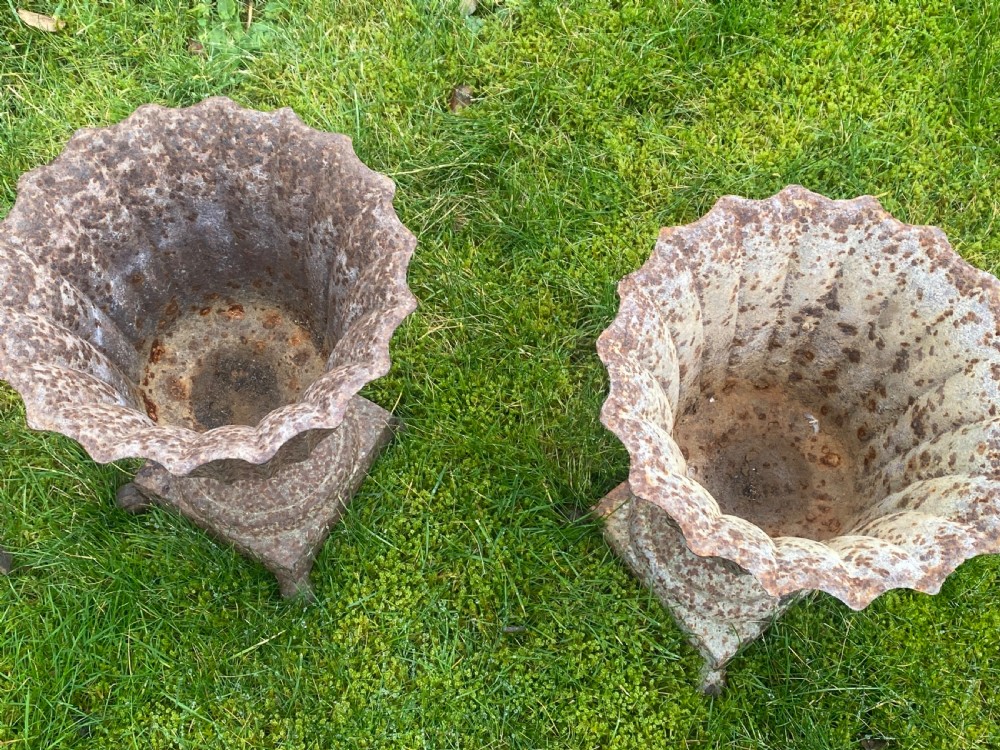 Pair of 19th Century cast iron garden urns View IV